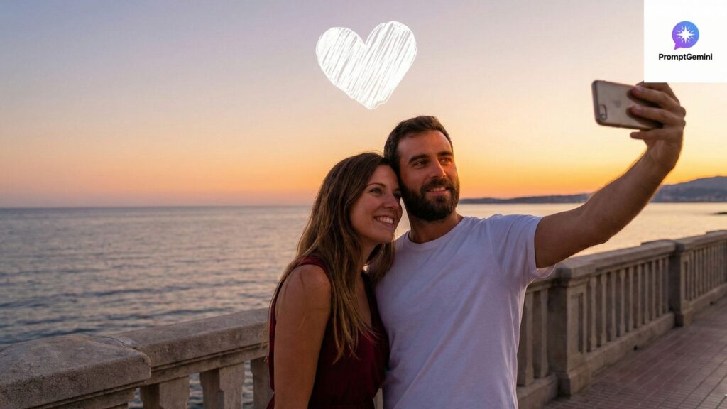 gemini-ai-portrait-couple-sunset-selfie-beach
