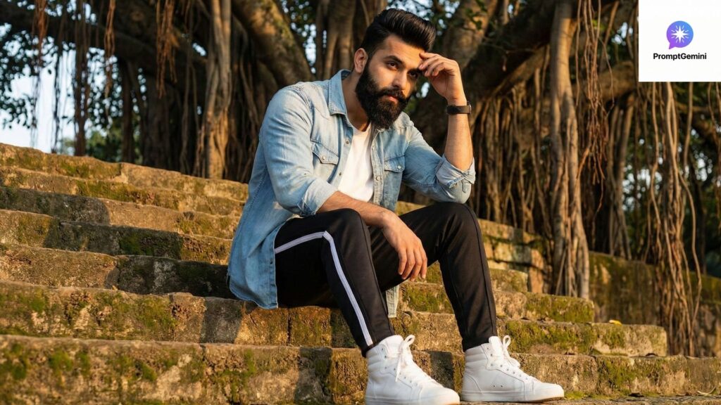 gemini-ai-portrait-man-nature-stone-steps-golden-hour